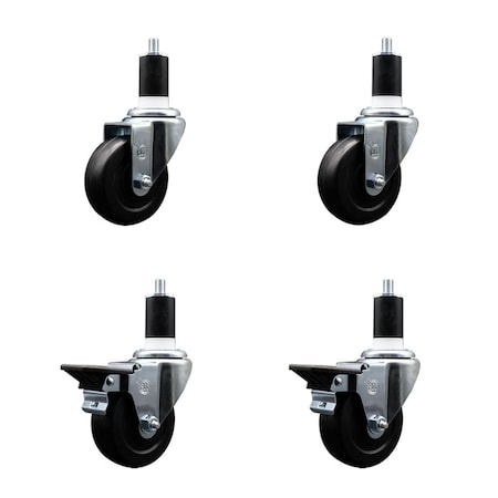 Service Caster 3.5'' Hard Rubber Wheel Swivel 1-1/2'' Expand Stem Caster Set 2 Brakes, 4PK SCC-EX20S3514-HRS-2-PLB-2-112